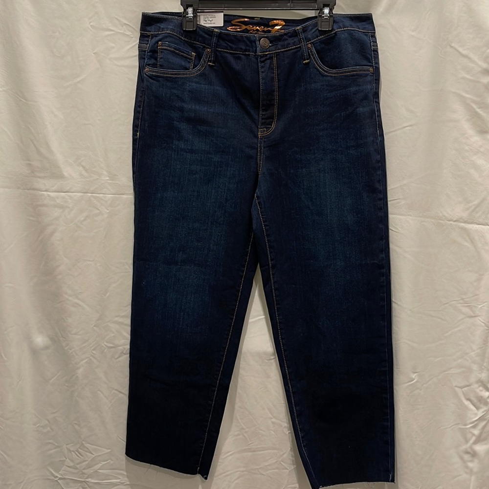 Seven 7 Women Sz 16 High Waisted Relaxed Easy Fit Straight Crop Blue Jeans Pants